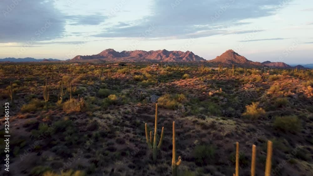 Sunrise Time  In The Sonoran Desert With Cactus & Mountains Near Scottsdale AZ