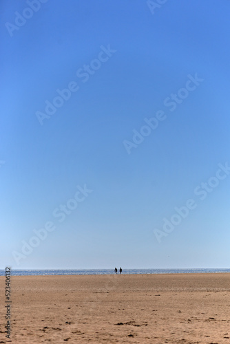 A couple on a summer beach in the distance 