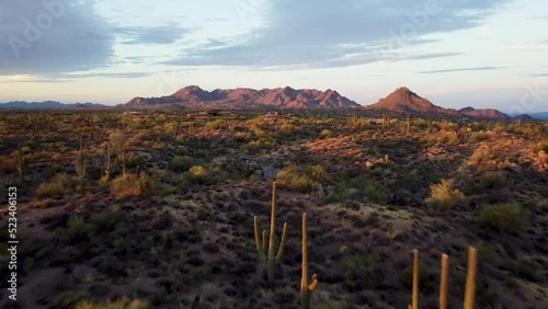 Sunrise Time  In The Sonoran Desert With Cactus & Mountains Near Scottsdale AZ photo