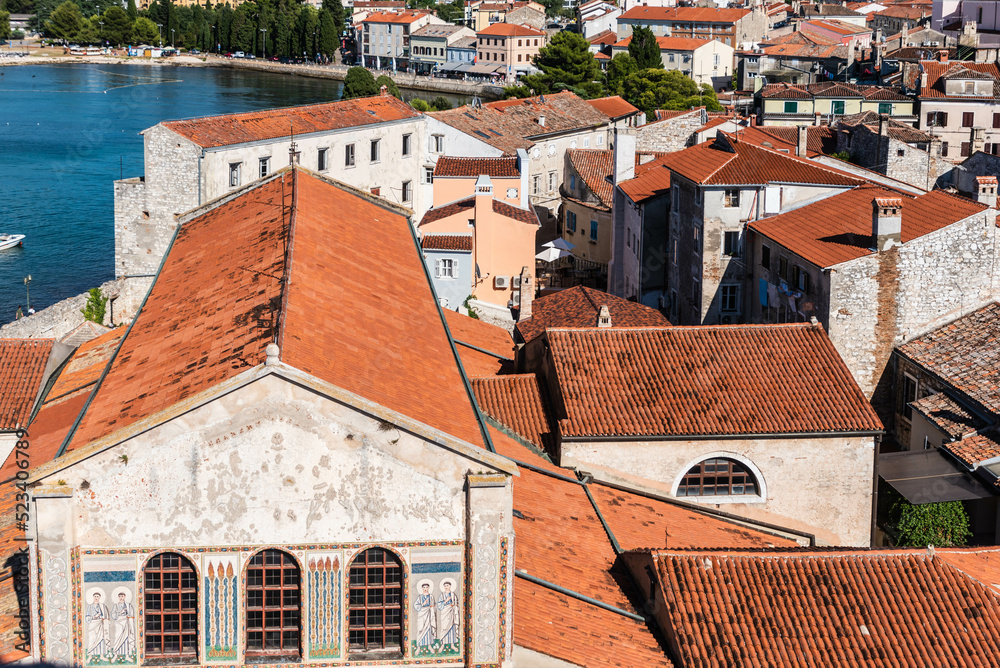 view of old town of porec with roof of euphrasian basilica