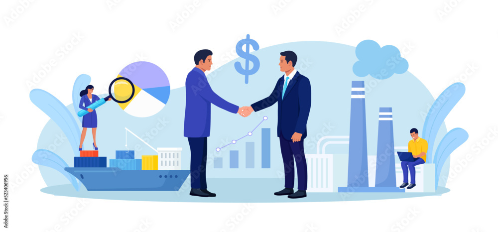 Business to Business Strategy, B2B. Businessmen Handshaking. Partnership and Agreement, Collaboration. Logistical Support, Global Distribution Service for Factory Production. Manufacturing Process Business to Business Strategy, B2B. Businessmen Handshaking. Partnership and Agreement, Collaboration. Logistical Support, Global Distribution Service for Factory Production. Manufacturing Process