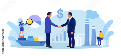 Business to Business Strategy, B2B. Businessmen Handshaking. Partnership and Agreement, Collaboration. Logistical Support, Global Distribution Service for Factory Production. Manufacturing Process