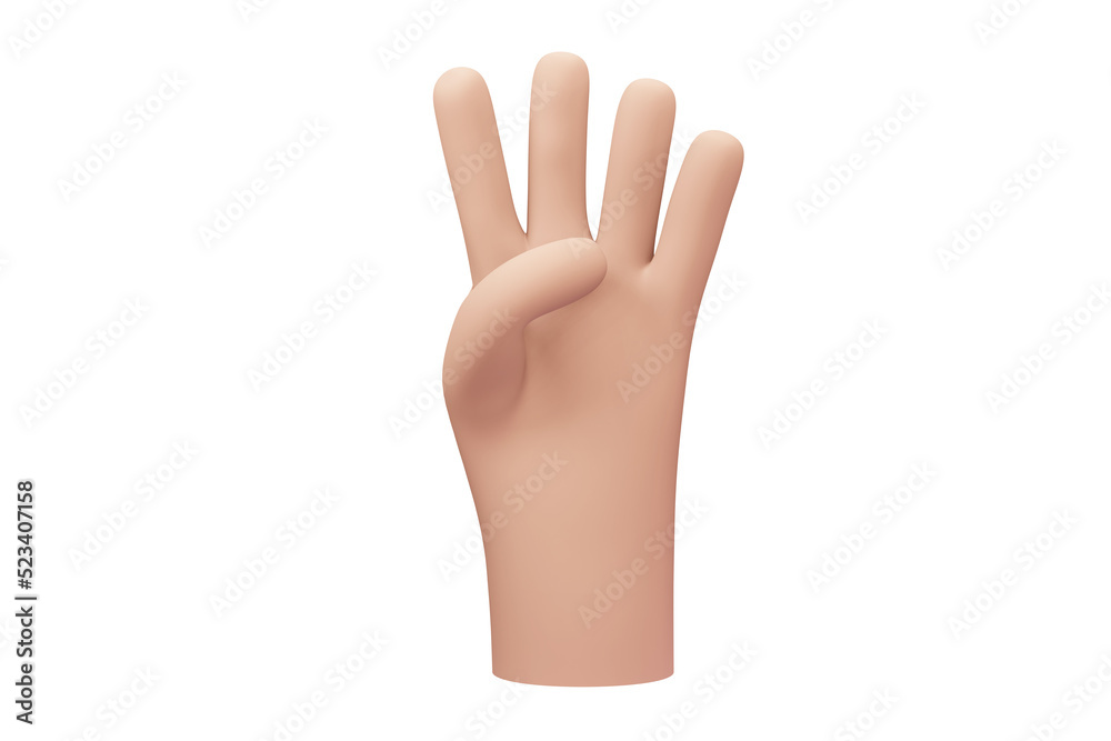 Hand with four fingers raised. 3d hand gesture symbol. Hand with four fingers raised. 3d hand gesture symbol.