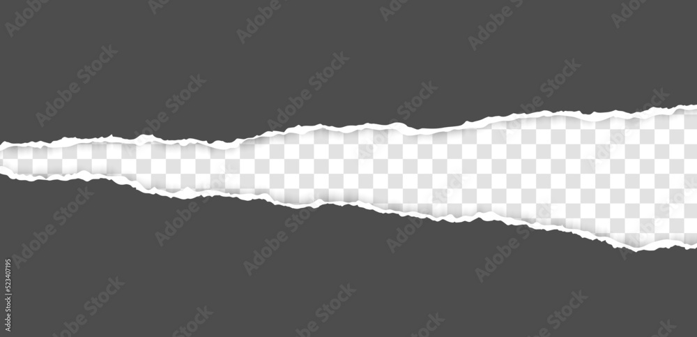 Torn cardboard. Realistic, torn, ripped strip of dark grey paper with a light shadow on a transparent background. Torn cardboard. Realistic, torn, ripped strip of dark grey paper with a light shadow on a transparent background.
