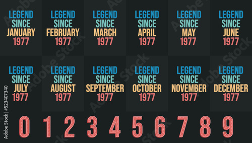 Legend since 1977 all month includes. Born in 1977 birthday design bundle for January to December