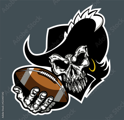 cavalier skull mascot holding football for school, college or league