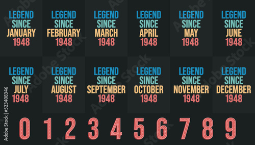 Legend since 1948 all month includes. Born in 1948 birthday design bundle for January to December
