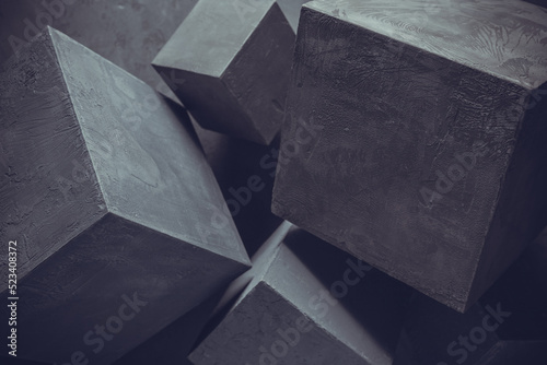 Concrete cube shape at floor background texture. Cement block as abstract concept