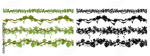 Photo Cartoon jungle liana branches, hanging creepers seamless dividers