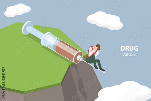 3D Isometric Flat Vector Conceptual Illustration of Drug Abuse, Substance Use and Addiction