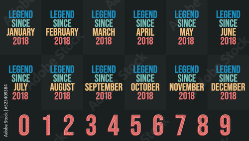 Legend since 2018 all month includes. Born in 2018 birthday design bundle for January to December