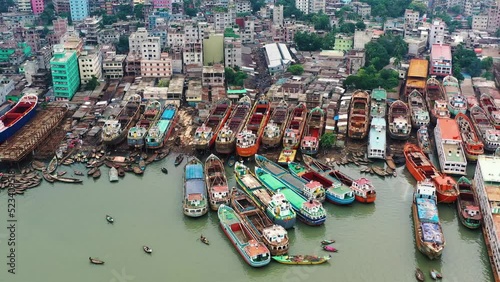Aerial view of Shipyard in Sadarghat, Dhaka, Bangladesh. Buriganga river. photo