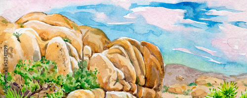 Tableau sur toile Web banner with rocks and desert.