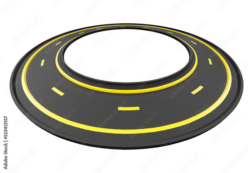 Road ring. Paved highway with yellow markings. Road Ring isolated on white background. Auto route for traffic. Place for inscription. Road Ring visualization. Paved coating. 3d rendering. Road ring. Paved highway with yellow markings. Road Ring isolated on white background. Auto route for traffic. Place for inscription. Road Ring visualization. Paved coating. 3d rendering.
