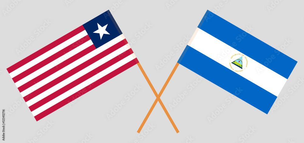 Crossed flags of Liberia and Nicaragua. Official colors. Correct proportion Crossed flags of Liberia and Nicaragua. Official colors. Correct proportion