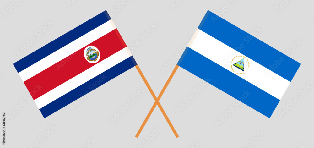 Crossed flags of Costa Rica and Nicaragua. Official colors. Correct proportion