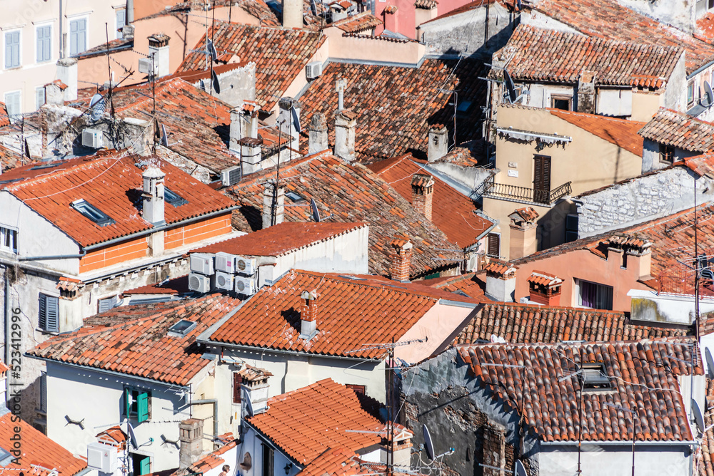 view over the roofs of the old town rovinj, croatia