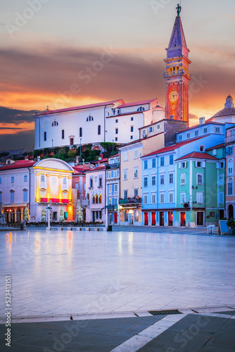 Piran, Slovenia - Morning illuminated Tartini Square