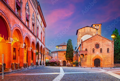 Bologna, Italy - Piazza San Stefano illuminated, Emilia Romagna photo