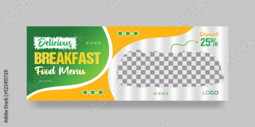 Promotional restaurant Fresh Breakfast food menu Facebook cover design or creative web banner timeline template