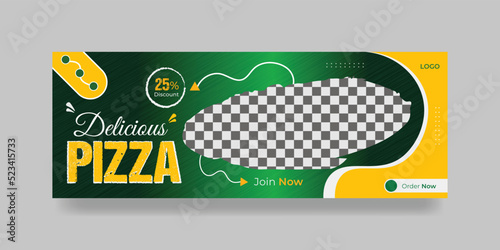 Fresh delicious pizza food menu social media Facebook cover design or modern promotional restaurant web banner template