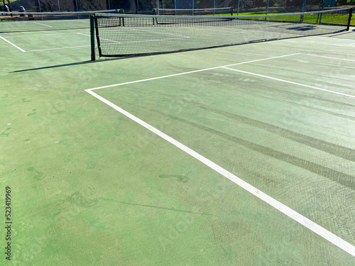 country club sports tennis court pickleball sport game play empty closed net © DrewTraveler
