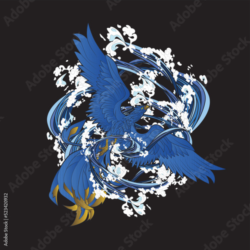 phoenix illustration with japanese style background