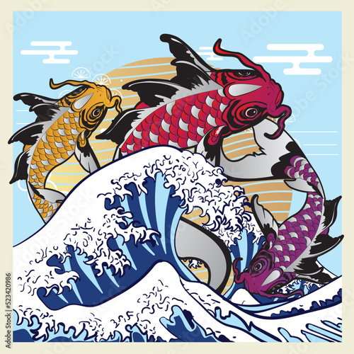 koi fish illustration with japanese style