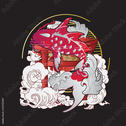 koi fish illustration with japanese style