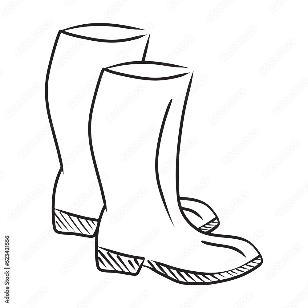Vecteur Stock Rubber boots wellies vector hand drawn illustration