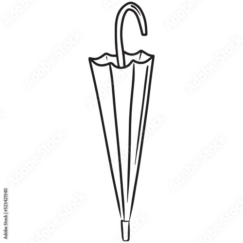 Closed stick umbrella hand drawn vector illustration isolated on white background. Vintage engraved fashion accessory drawing made in doodle style. Protection from rain and sum in autumn, spring