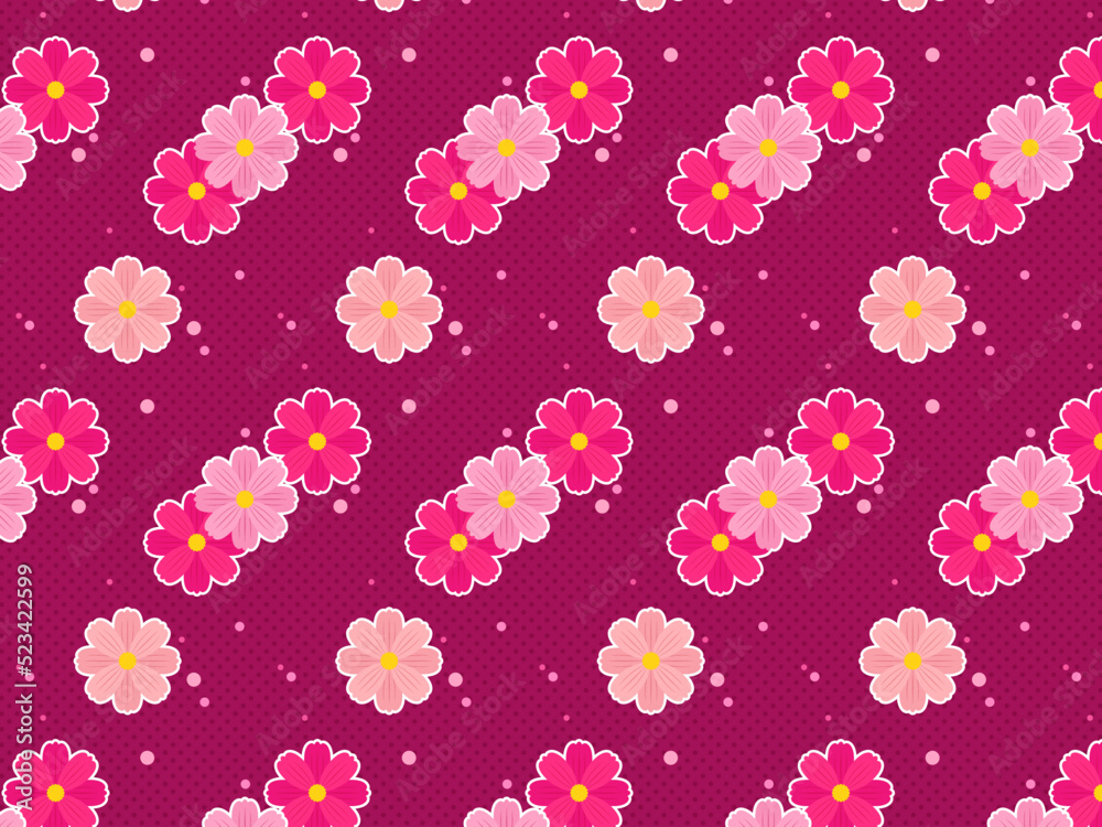 シームレスなパターン背景、ピンク色のかわいいコスモスの花