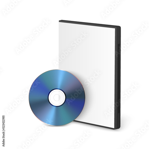 Vector 3d Realistic Blue CD, DVD with Case Isolated on White. CD Box, Packaging Design Template for Mockup. Compact Disk Icon, Front View