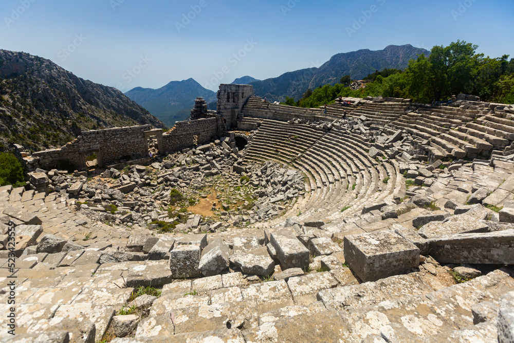 Antique theatre of Termessos ancient city on sunny day. Turkey