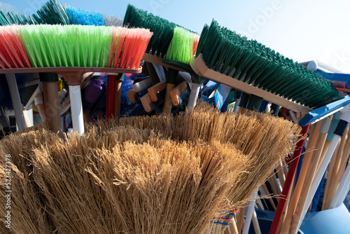 Mop and broom clean brush Hardfloor Care professionals Cleaning Equipment in Store. outdoor Floor Clean photo