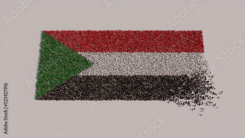 Sudanese Flag formed from a Crowd of People. Banner of Sudan on White.