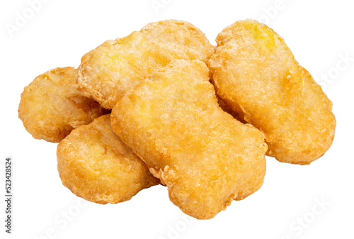 Fried chicken nugget on white png file. photo
