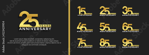 set of anniversary logotype golden color on black background for celebration moment