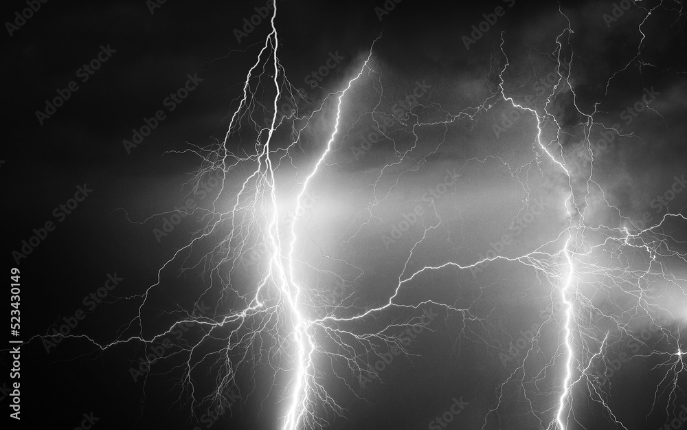 Fork lightning striking down during summer storm Fork lightning striking down during summer storm