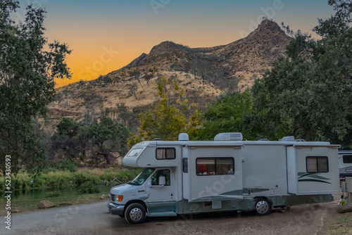 : Rv camping under the mountain by the river