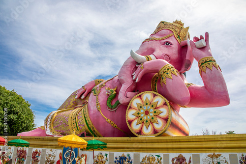 Wat Saman Rattanaram Chachoengsao Thailand is famous for gigantic image of bright pink Ganesha with the size of 16 metres tall and 24 metres long. 