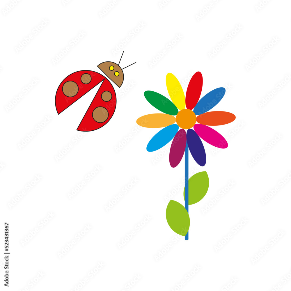 Cartoon icon with ladybug flower drawing. Vector illustration. stock ...