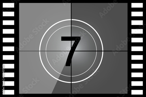 Film countdown 7. Vintage tape. Vector illustration. Stock image. 