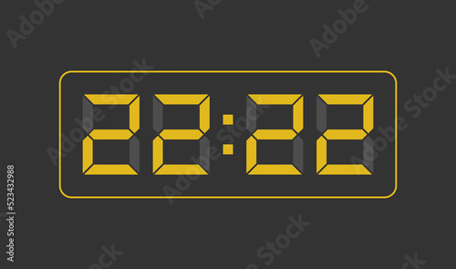 22:22, Digital clock number. Vector illustration.