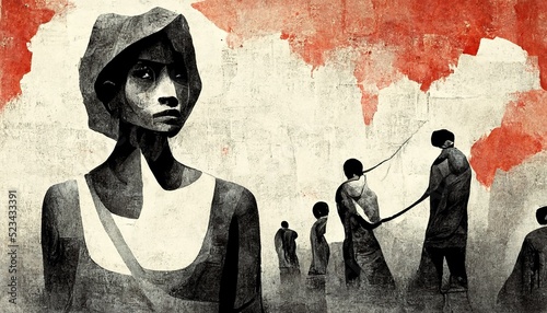Modern slavery violation of human rights, includes human trafficking, slavery, servitude, forced labour, debt bondage and forced marriage, human exploitation for personal or commercial gain photo
