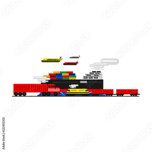 Logistics and supply chain illustration on  isolated background.