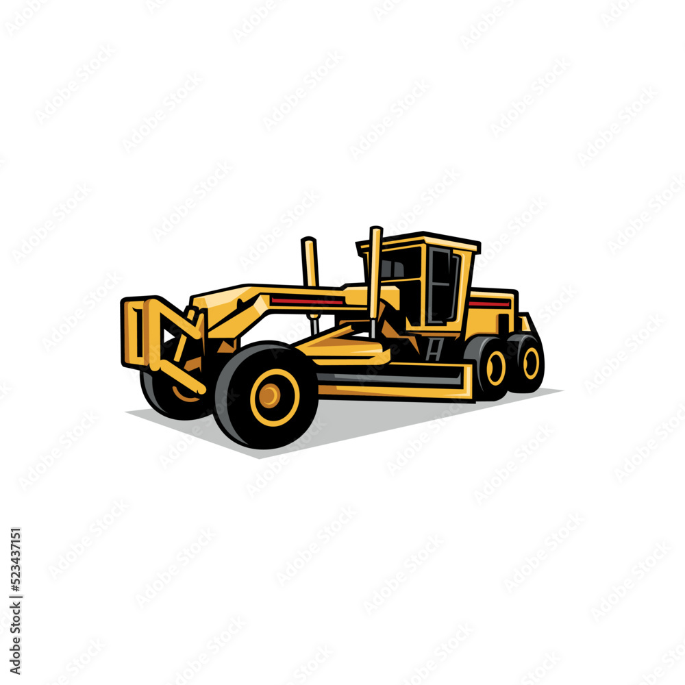 Fototapeta premium Motor grader. Road heavy equipment vehicle illustration vector