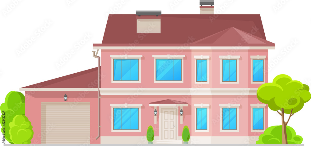 Luxury villa with pink exterior facade vector icon