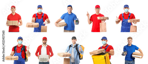 Set of couriers with tasty ...
