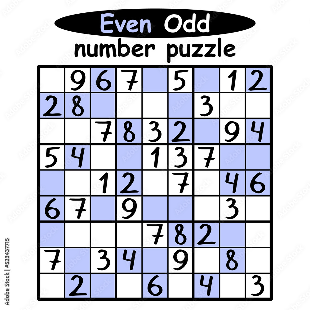 EvenOdd sudoku for kids vector illustration. Funny simple sudoku